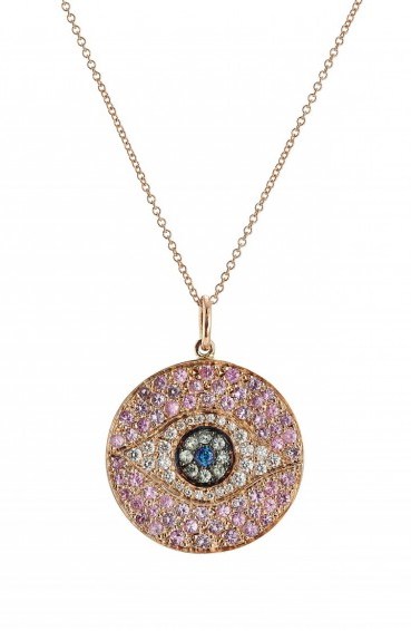 ILEANA MAKRI 18K Pink Gold Dawn Pendant with Sapphires and Diamonds. Evil eye pendants | luxe jewellery | diamond and sapphire necklaces | luxury accessories | fine jewelry - flipped