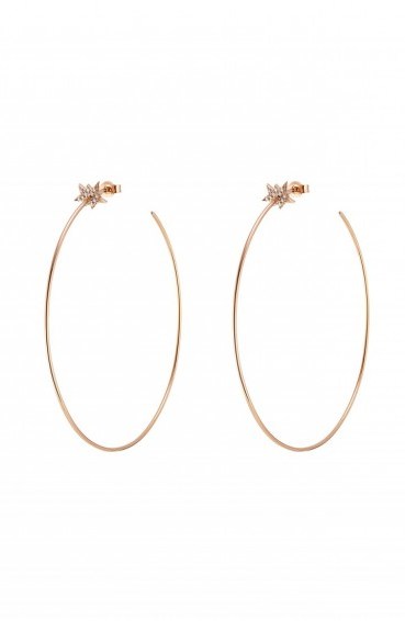 DIANE KORDAS 18kt Rose Gold Hoop Earrings with White Diamonds. Large hoops | luxe jewellery | stars | diamond star jewelry - flipped