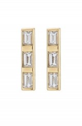 ILEANA MAKRI 18K Yellow Gold Baguette Earrings with White Diamonds. Small stud earrings | luxe style jewellery | diamond jewelry | dainty studs