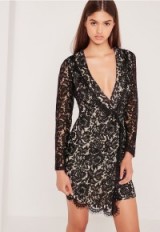 Missguided lace wrap blazer dress black – asymmetric hem – luxe style party dresses – plunge front glamour – long sleeved with plunging neckline – glamorous evening fashion