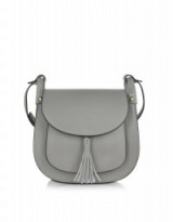 LE PARMENTIER Gray Leather Crossbody Bag – elegant style shoulder bags – simple elegance – luxe style handbags – quality saddle bags – flap closure