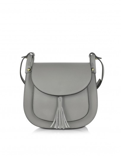 LE PARMENTIER Gray Leather Crossbody Bag – elegant style shoulder bags – simple elegance – luxe style handbags – quality saddle bags – flap closure - flipped