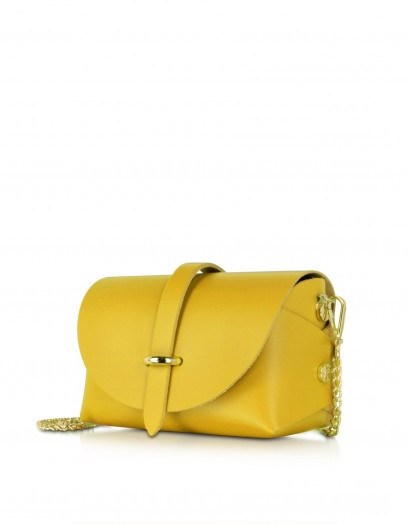 LE PARMENTIER Small Yellow Leather Shoulder Bag – stylish handbags – individual style – detachable chain shoulder strap bags – luxe accessories - flipped