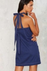 Left at the Halter Mini Dress. Blue denim look halter neck dresses | back tie halterneck | casual fashion
