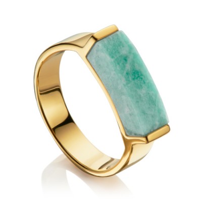 monica vinader LINEAR STONE RING 18ct Gold Plated Vermeil on Sterling Silver. Blue / green amazonite gemstone jewellery | gemstones | modern design rings | contemporary jewelry | luxe style
