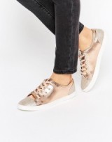 Sports luxe Lipsy Metallic Glitter Toecap Trainers rose gold ~ luxury looking sneakers ~ glamorous casual flat shoes