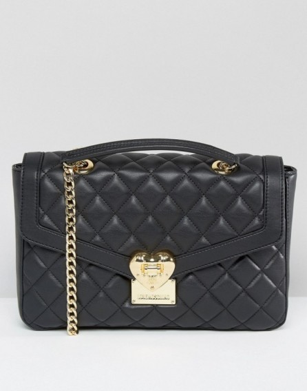 Love Moschino Quilted Shoulder Bag – faux leather bags – black designer handbags – chain shoulder strap