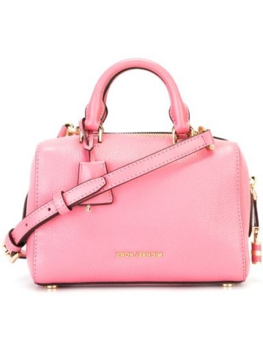 MICHAEL MICHAEL KORS extra small ‘Kirby’ crossbody bag in misty rose – as carried by Emma Roberts on the set of Scream Queens, August 2016. Celebrity handbags | star style bags | designer accessories | luxe pink leather - flipped