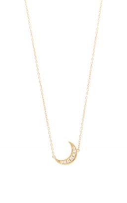 ANDREA FOHRMAN Mini Crescent Necklace. White diamonds | diamond necklaces | small moon pendants | celestial pendant necklaces | luxe jewellery - flipped