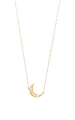 ANDREA FOHRMAN Mini Crescent Necklace. White diamonds | diamond necklaces | small moon pendants | celestial pendant necklaces | luxe jewellery