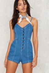 MINKPINK Brighter Day Denim Romper. Light blue denim rompers | strappy playsuits | casual fashion