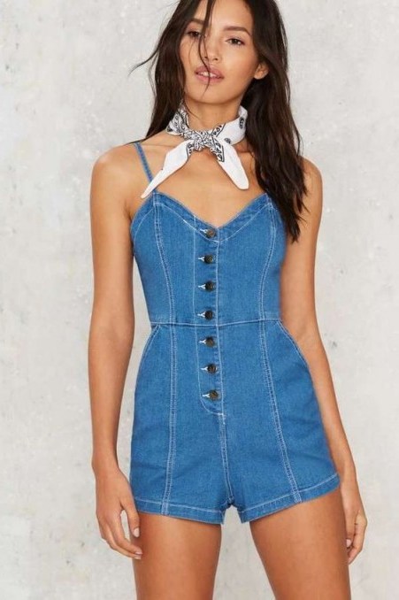 MINKPINK Brighter Day Denim Romper. Light blue denim rompers | strappy playsuits | casual fashion - flipped