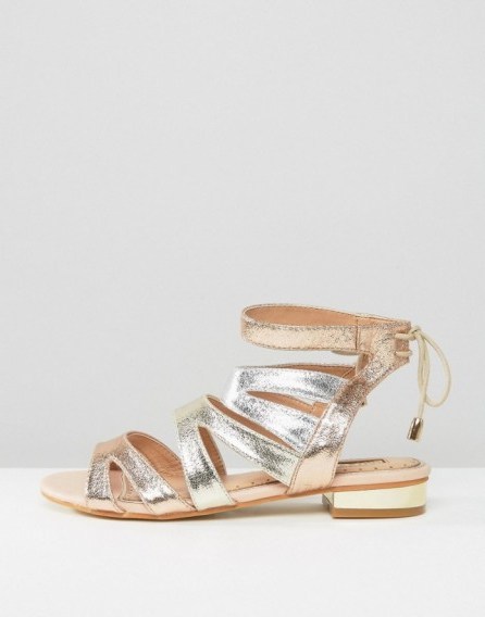 Summer luxe Miss KG Drita Nude Gladiator Tassel Flat Sandals ~ metallic flats ~ luxury style holiday shoes - flipped