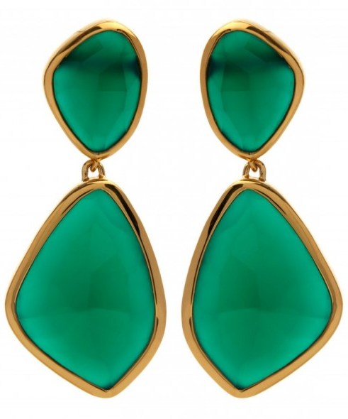 MONICA VINADER GOLD-PLATED GREEN ONYX SIREN COCKTAIL EARRINGS. Statement jewelry | large drop earrings | stone jewellery | evening glamour | glamorous accessories - flipped