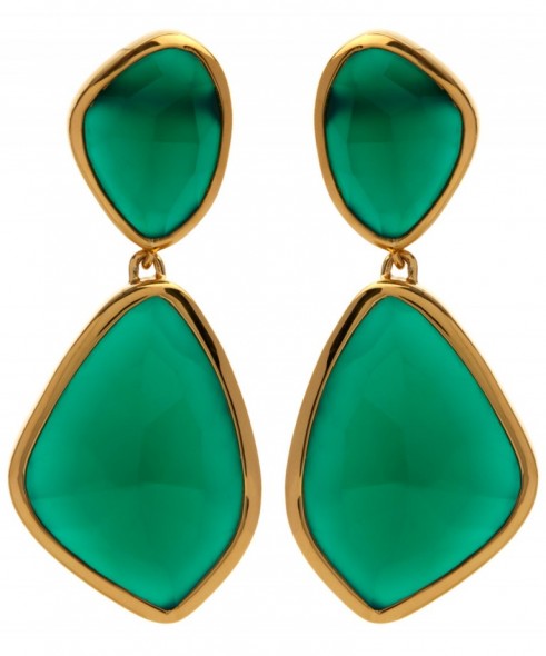 MONICA VINADER GOLD-PLATED GREEN ONYX SIREN COCKTAIL EARRINGS. Statement jewelry | large drop earrings | stone jewellery | evening glamour | glamorous accessories