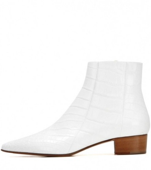 THE ROW Ambra glossed-alligator ankle boots in white – as worn by Kendall Jenner out in Los Angeles, 22 August 2016. Celebrity footwear | star style casual fashion | designer accessories - flipped