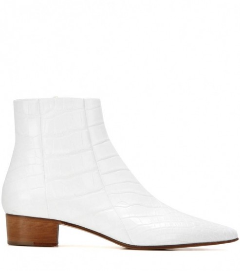 THE ROW Ambra glossed-alligator ankle boots in white – as worn by Kendall Jenner out in Los Angeles, 22 August 2016. Celebrity footwear | star style casual fashion | designer accessories