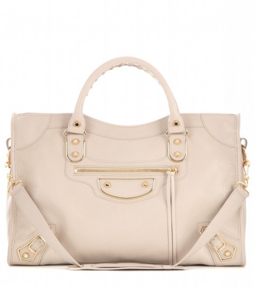 BALENCIAGA Classic Metallic Edge City leather tote in light taupe. Designer bags | handbag envy | luxury accessories | luxe style handbags | shopping chic - flipped