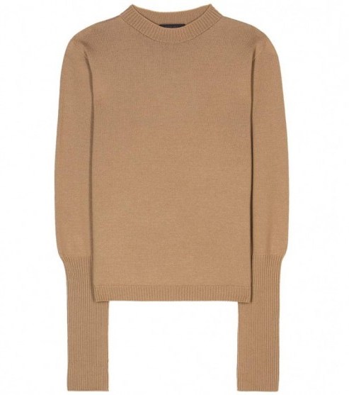 THE ROW Deanna wool and cashmere knitted sweater in camel. Luxury knitwear | luxe sweaters | designer jumpers | knitted fashion | autumn colours - flipped