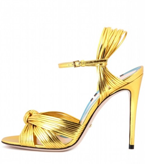 GUCCI Gold Metallic leather sandals ~ luxe high heels ~ luxury designer shoes ~ ankle straps ~ desirable accessories - flipped