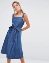 Oasis Chambray Pinafore Belted Dress. Blue denim pinafores | casual dresses