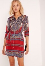 Missguided paisley print shirt dress burgundy – affordable fashion – chic day wear – belted dresses – tie waist