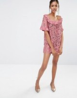 For Love and Lemons Sonya Babydoll Lace Ruffle Dress in Pink ~ luxe style mini dresses ~ ruffled trim ~ feminine fashion ~ floral