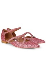 MALONE SOULIERS Pink Glitter Veronica Pointed Flats. Luxe flat shoes | strappy | glittering | shimmering embellished | designer footwear