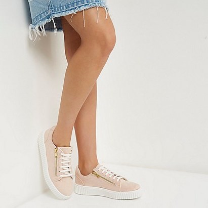 River Island Pink platform trainers. Zip detail sneakers | casual flat shoes | weekend flats | sports luxe footwear - flipped