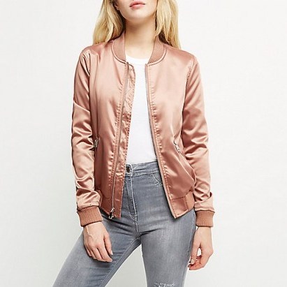 River Island Pink satin bomber jacket. Casual jackets | weekend fashion | on-trend outerwear - flipped