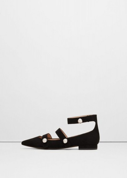 mango pointed toe flats with ankle strap in black. Pointy toes | chic flat shoes | on-trend fashion | embellished ankle straps - flipped