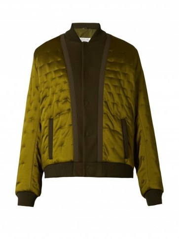 MAISON MARGIELA Quilted satin bomber jacket olive green. Casual luxe | designer jackets | autumn / winter clothing | luxury outerwear - flipped