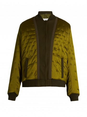 MAISON MARGIELA Quilted satin bomber jacket olive green. Casual luxe | designer jackets | autumn / winter clothing | luxury outerwear