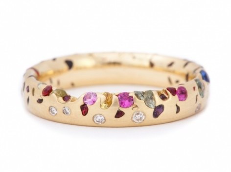 Polly Wales Jewellery ~ RAINBOW CONFETTI RING WITH SMALL SAPPHIRES AND DIAMONDS - flipped