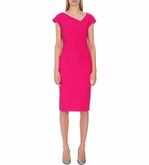 ROLAND MOURET Darlington stretch-crepe dress Magenta ~ bright pink dresses ~ designer fashion ~ asymmetric neckline ~ elegant style - flipped