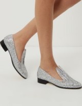 MINNA PARIKKA Silver Glitter Bunny Loafers silver. Luxe flats | glittering flat shoes | rabbit ears | sparkling footwear