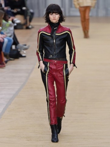 CHLOÉ Slim-leg cropped leather trousers ~ designer moto pants ~ red black & yellow ~ cropped leg ~ casual chic - flipped