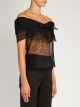ISA ARFEN Spray-flock tulle knot-front top ~ semi sheer black tops ~ dressy ~ off the shoulder ~ bardot ~ ultra feminine ~ chic fashion ~ special occasion