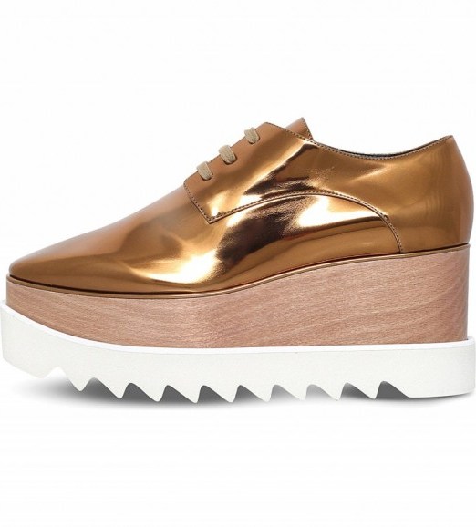 STELLA MCCARTNEY Elyse metallic faux-leather flatform brogues ~ bronze metallics ~ luxe flatforms ~ designer shoes - flipped