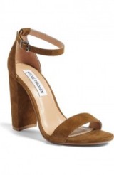 Steve Madden Carrson Suede Sandal in Olive – ankle strap sandals – designer shoes – womens day / evening high heels – chunky heel footwear