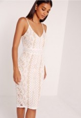 missguided strappy lace midi dress white ~ evening dresses ~ fitted party fashion ~ going out ~ fitted ~ feminine style