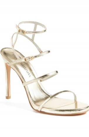 Stuart Weitzman Courtesan Sandal, metallic high heels, glamorous strappy style shoes, evening glamour, party feet, ankle strap sandals, going out ankle straps