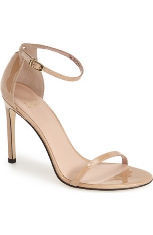 Stuart Weitzman Nudistsong Ankle Strap Sandal, barely there high heels, nude tone shoes, patent leather, glamorous ankle straps, ankle strap glamour