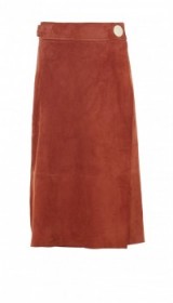 Tibi SUEDE TAB DETAIL SKIRT burnt paprika ~ A-line midi skirts ~ luxe designer fashion ~ rich Autumn colours