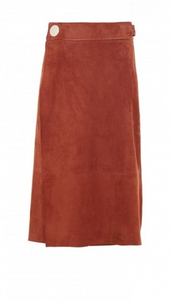 Tibi SUEDE TAB DETAIL SKIRT burnt paprika ~ A-line midi skirts ~ luxe designer fashion ~ rich Autumn colours - flipped