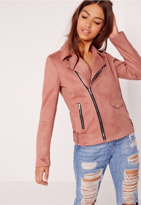 missguided suedette bonded biker jacket pink ~ faux suede jackets ~ affordable luxe - flipped