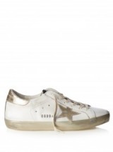 GOLDEN GOOSE DELUXE BRAND Super Star leather low-top trainers white and metallic silver. Sports luxe | casual flat shoes | luxury flats | designer sneakers