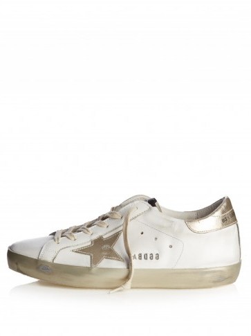 GOLDEN GOOSE DELUXE BRAND Super Star leather low-top trainers white and metallic silver. Sports luxe | casual flat shoes | luxury flats | designer sneakers - flipped