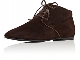 THE ROW Ada Desert Boots in dark brown suede. Casual footwear | weekend style | tapered toe | lace up flats | autumn fashion | flat shoes | luxe ankle boots - flipped