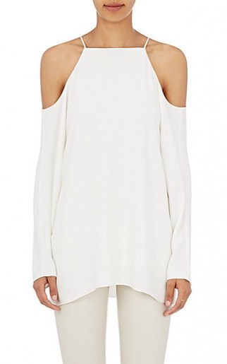 THE ROW Krauss Cutout-Shoulder Top in white. Cold shoulder tops | cut out style | designer fashion - flipped